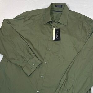 Marquis Men Olive Green Dress Shirt 17.5 36-37 Wrinkle Resist Cotton Blend NEW